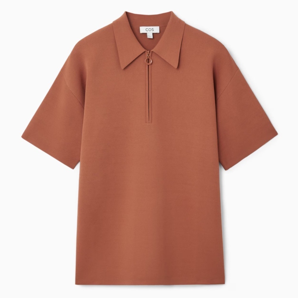 ||COS|| Double-faced knitted Zip-up collared orange shirt sz S